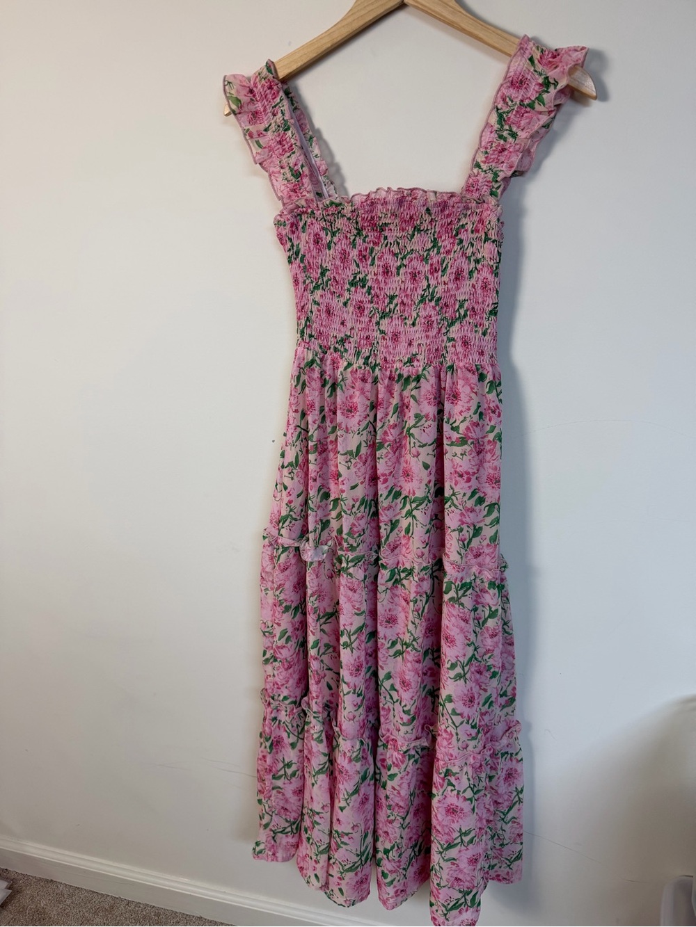 SHEIN Pink Floral Smocked Maxi Dress